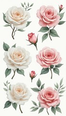background flower set dding pink watercolor white bouquet set invitation rose floral flower watercolor rose wedding invitation white pink plant leaf bouquet set bloom floral tree branch flora