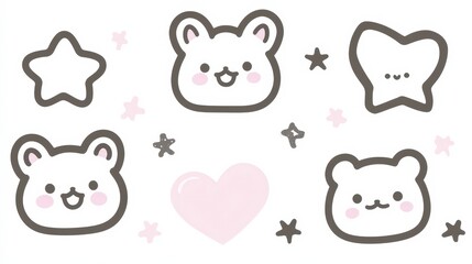 Obraz premium Cute Cartoon Animals with Pink and Black Shapes for Kids