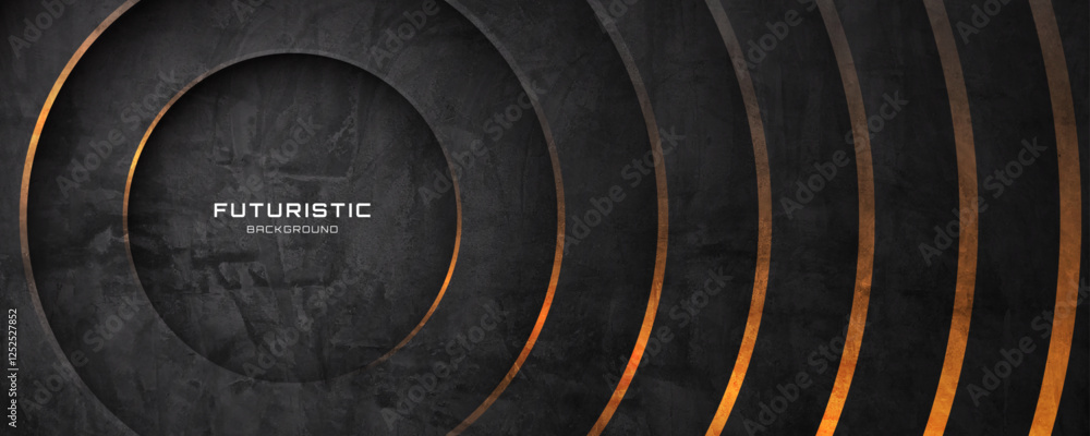 Poster 3d black rough grunge abstract background overlap layer on dark space with orange circles decoration