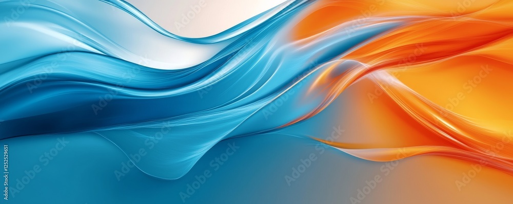 Poster dynamic abstract wavy gradient with blue and orange flowing patterns, vibrant energy concept