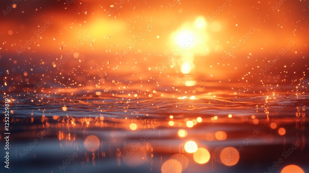 Aufkleber sunset reflections create a mesmerizing display on water surface with shimmering droplets and warm h