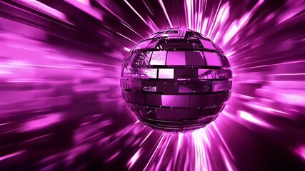 Purple disco ball, light trails, futuristic space, party background, music event - Powered by Adobe