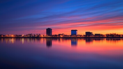 Twilight sky blending deep blue and orange hues over a city skyline. --chaos 20 --ar 16:9 --quality 2 --v 6.1 Job ID: 7154459f-53c9-4937-bd2d-2ad2de72deac
