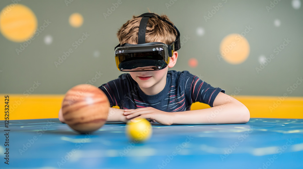 Poster student experiencing immersive solar system for interactive learning