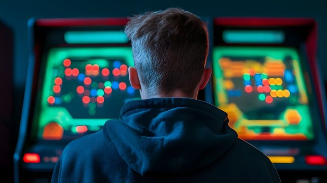 Retro Arcade Machine with Glowing Screen and Classic Gameplay