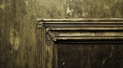 Ornate Aged Wooden Frame Detail On Dark Wall