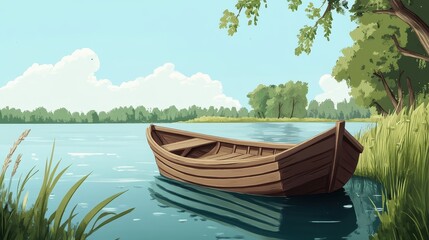 Obraz premium Tranquil Lakeside Rowboat