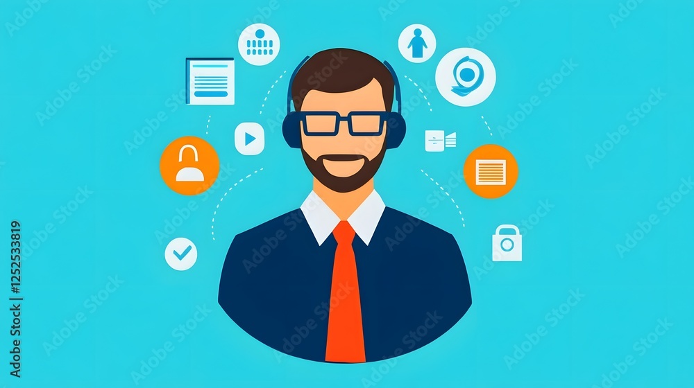 Poster customer service representative guiding user through website interface