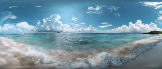 The sky is a clear blue with fluffy clouds, creating a serene atmosphere