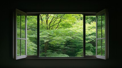 Open Window Showing Lush Green Trees