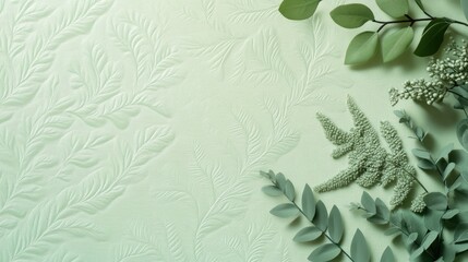 A calming sage green background with a subtle pattern, perfect for creating a relaxing vibe, with plenty of copy space available for creative text.