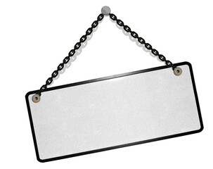 Plaquette métallique suspendue avec une chaînette, fond blanc 