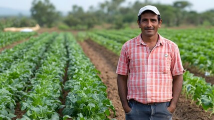 Fototapeta premium Farmer Utilizing Sustainable Groundwater-Powered Smart Irrigation System in Agricultural Field