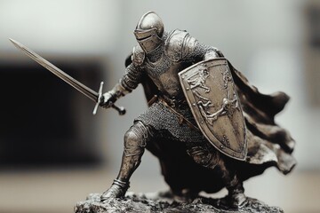 Detailed figurine of a medieval knight with sword and shield