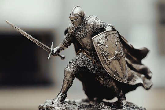 Detailed figurine of a medieval knight with sword and shield