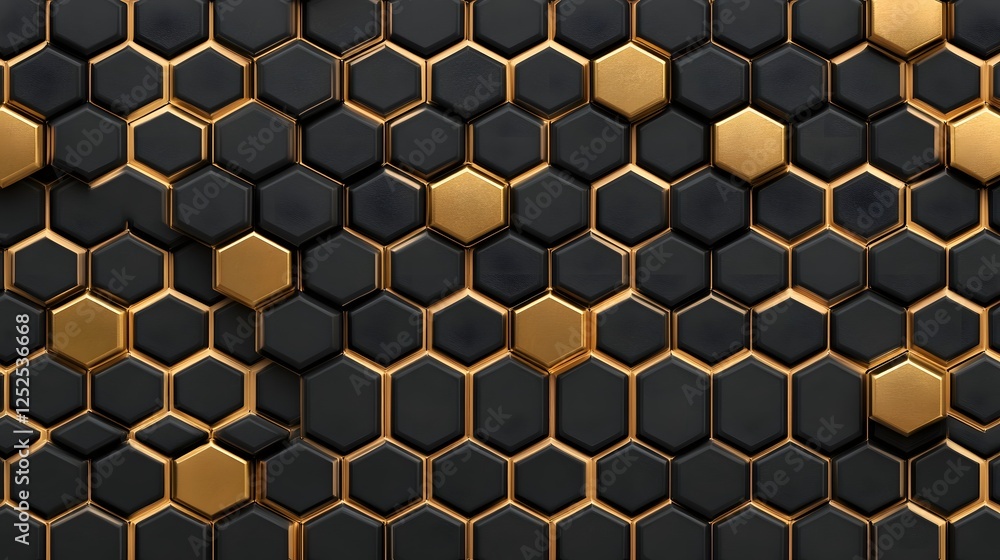 Poster luxurious metallic hexagonal geometric pattern with reflective highlights