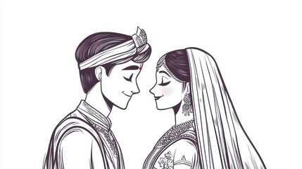 Indian Bride and Groom in Traditional Attire
