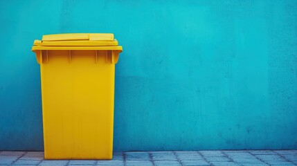 A Vibrant Yellow Bin Against a Teal Wall