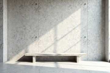 A Minimalist Concrete Room Featuring a Simple, Modern Bench Basking in Sunlight