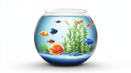 Colorful Fish in a Round Glass Aquarium