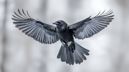 Naklejka premium crow in flight isolated on white background