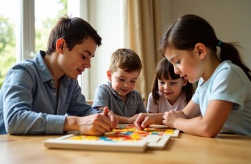 Fototapeta premium A family playing board games at home