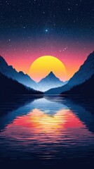 Fototapeta premium Serene Sunset over Mountain Lake Vibrant Nature Scene