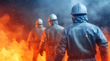 Aluminum Smelting Plant Workers Handling Molten Metal in Watercolor Style Industrial Scene