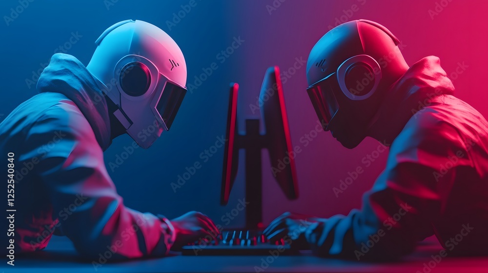 Poster intense online gaming characters fighting in a multiplayer computer game 3d