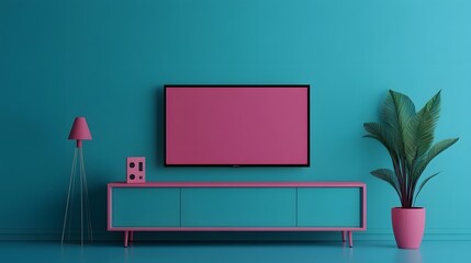 Sleek Digital TV Screen with Futuristic Controls in Minimalist Living Room 3D