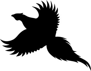 Pheasant Flying Bird Black Vector Silhouette on White Background