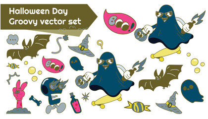 Retro Halloween day element vector set 