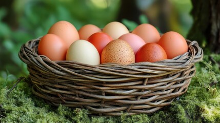 eggs in a basket isolated on white background