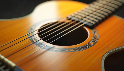 Obraz premium Detailed close-up of acoustic guitar showcasing resonance and craftsmanship