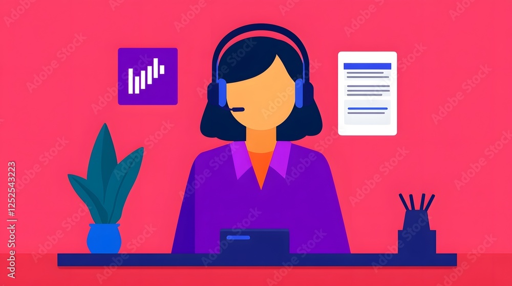 Poster customer service representative handling inquiry with crm software