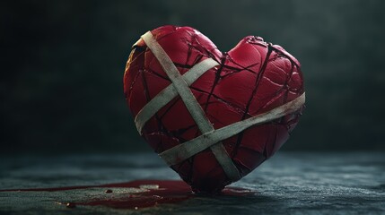 A Broken Heart: A symbolic representation of heartbreak and pain, captured in a poignant image of a cracked, bandaged heart.