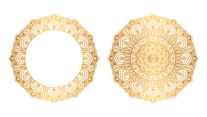 Indian flower mandala art with luxury golden circle frame transparent vintage gold circular pattern