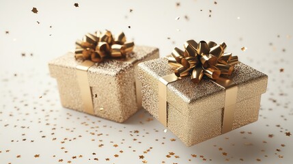 flying two golden gift box 3d render icon isolated on white background