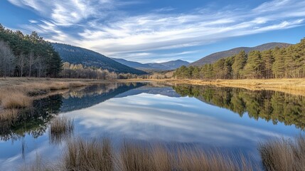 Serene Mountain Lake Reflection in Autumn