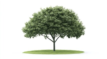 Obraz premium Lush green tree on small island, white background; nature, ecology