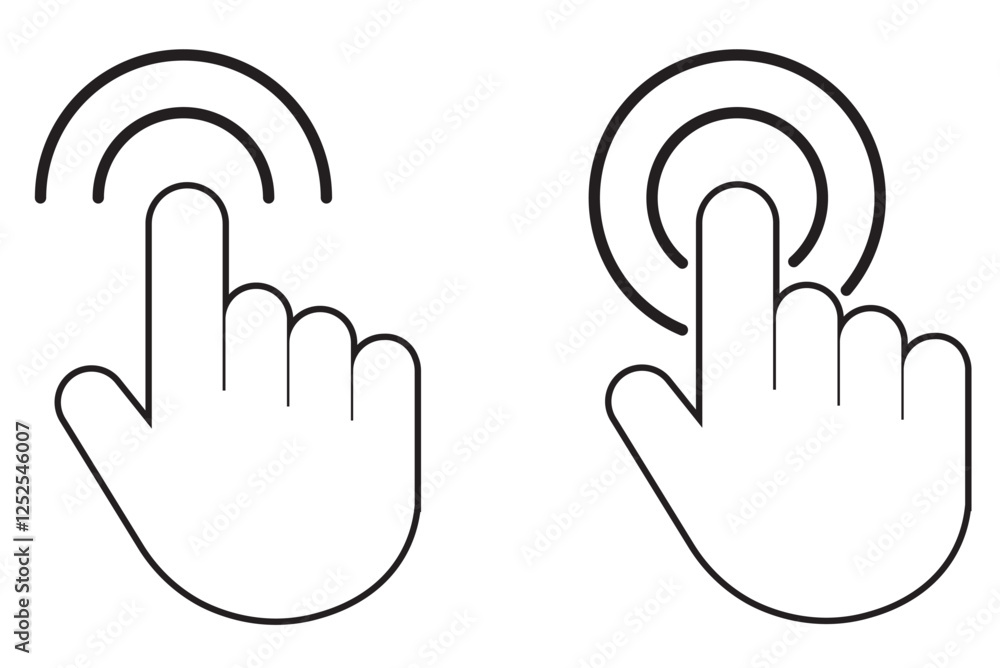 Aufkleber click line hand cursor icon set.