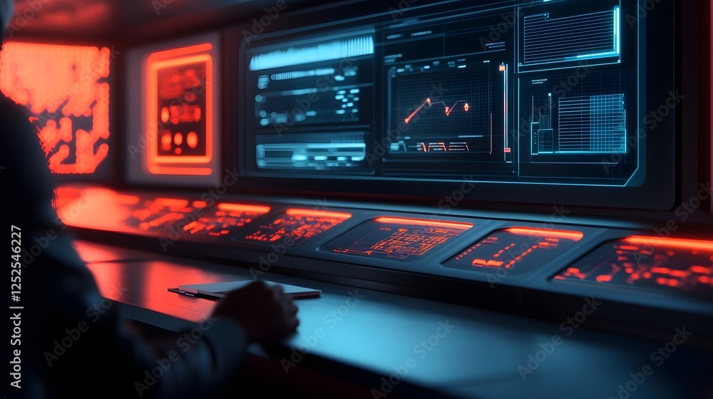 Aufkleber futuristic interface in a modern workspace enabling virtual data manipulation and enhanced