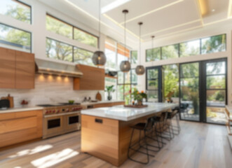 Modern Kitchen Interior Blurred Background, Blur interior background concept