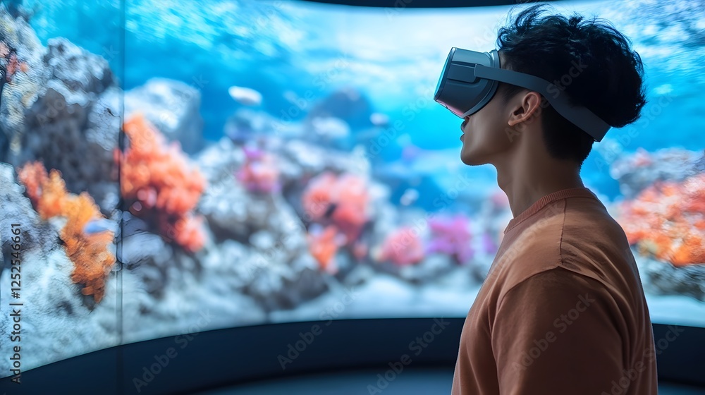 Poster immersive experience showcasing 3d models of animals and ecosystems in a science center