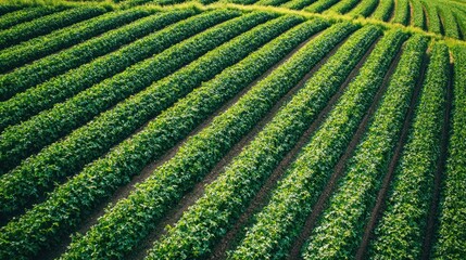 Agricultural drone flying above rows of crops in a farm