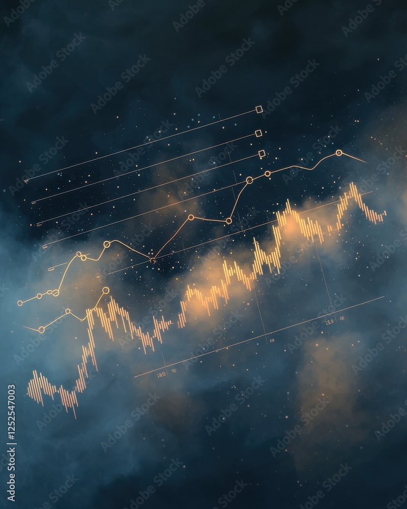 Poster analyzing financial market trends data visualization digital graphics abstract environment dynamic v