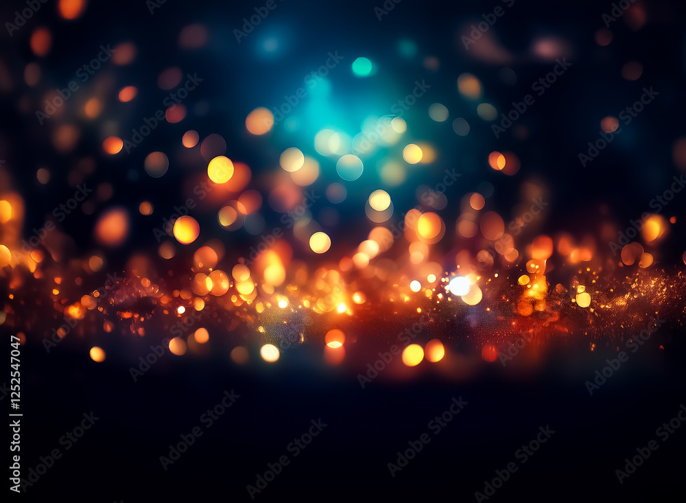 Aufkleber abstract bokeh image featuring golden and orange lights sparkling against a dark blue backdrop, crea
