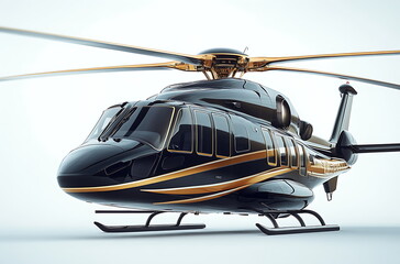 A black and gold luxury helicopter