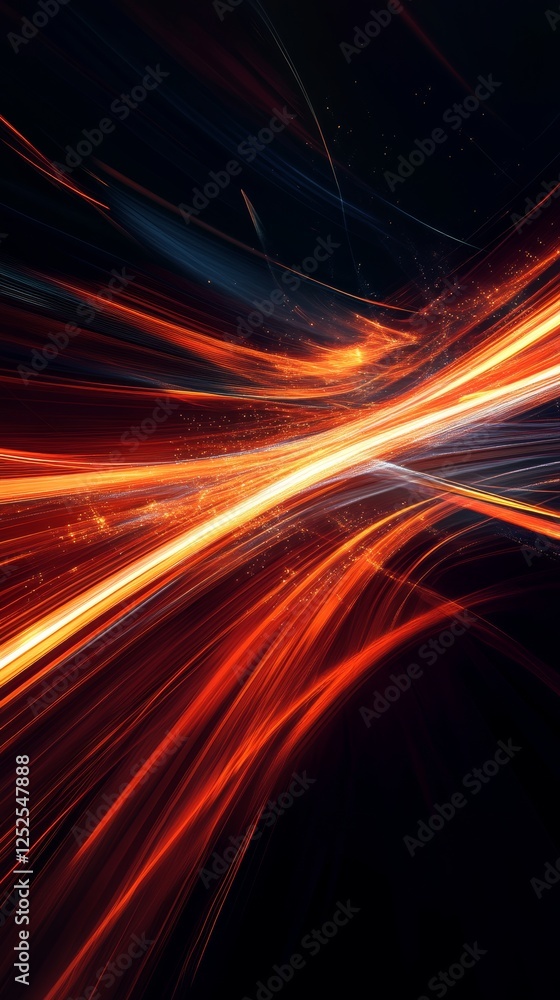 Poster Abstract light trails in dark background, dynamic energy flow concept