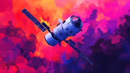 Obraz premium Futuristic Spacecraft Gliding Gracefully Across Cosmic Watercolor Landscapes